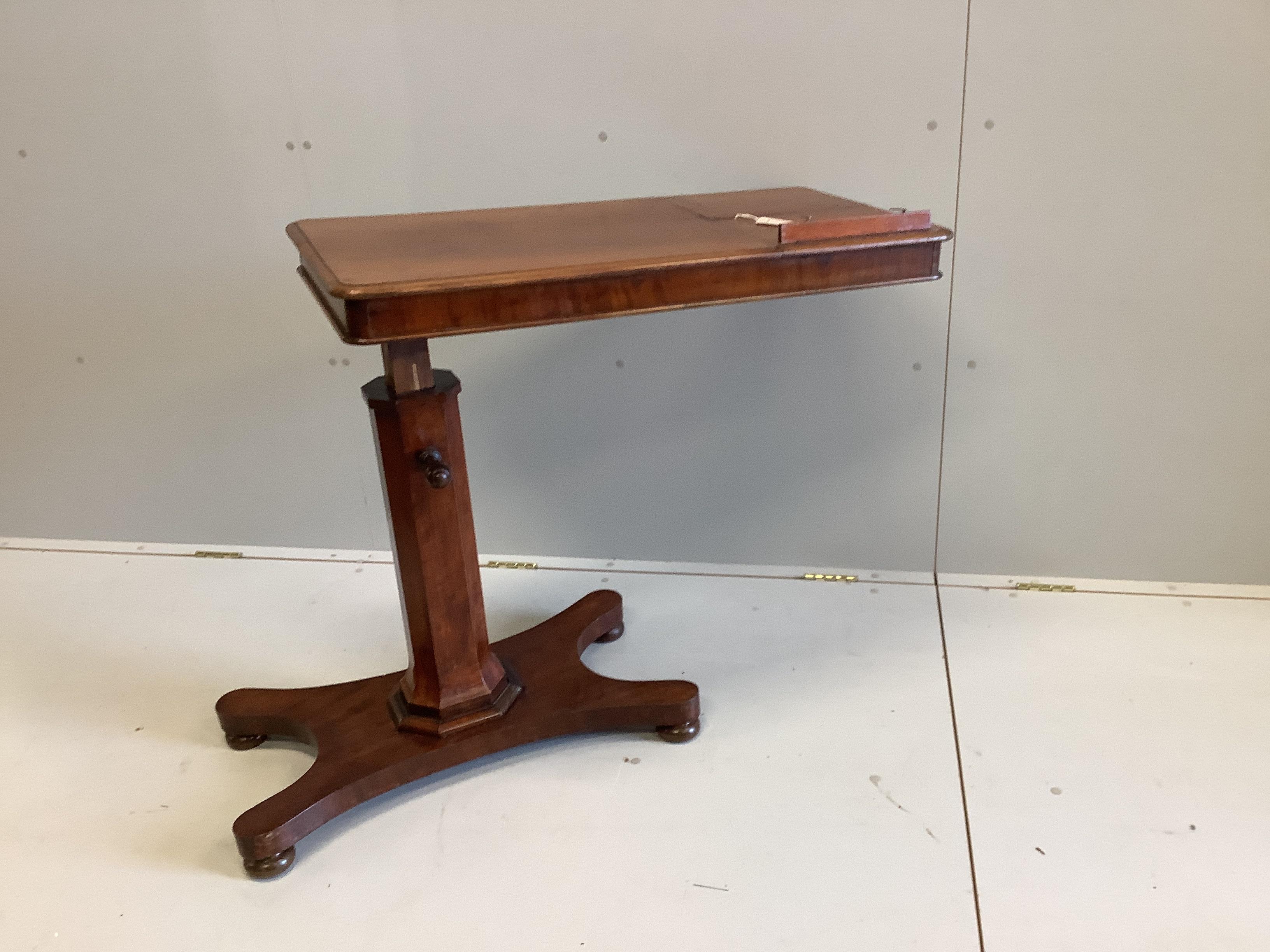 A mid Victorian mahogany adjustable reading table, width 91cm, depth 45cm, height 72cm